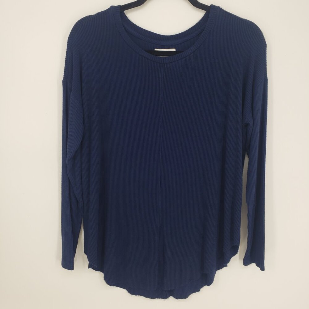 3/$25‎ Velvet by Graham & Spencer Ribbed Knit Top M Womens Relaxed Fit Navy Blue